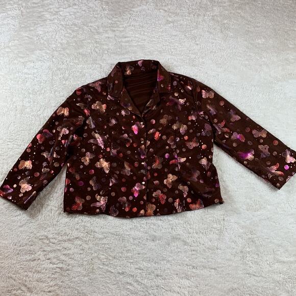Vintage Unbranded Butterfly and sequin hologram gold button blouse, 1X - Picture 4 of 8
